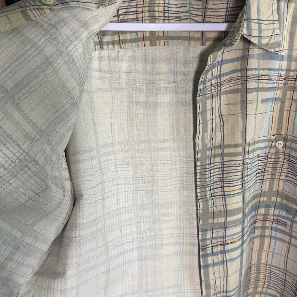 Men’s Tori Richard 100% silk button down shirt in casual loose earth tones plaid - Picture 5 of 6